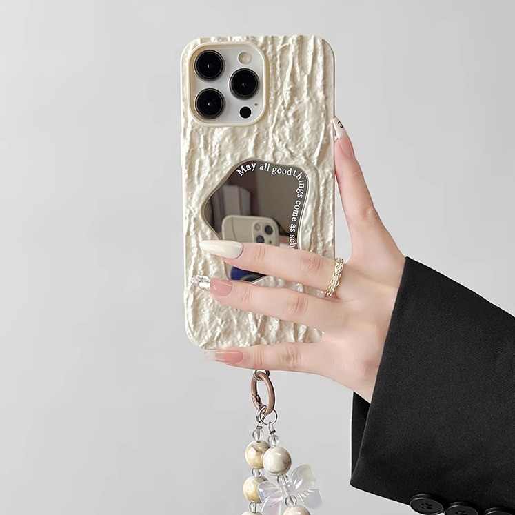 Makyaj Aynalı Kabartma Dokulu Kordon Telefon Kılıfı