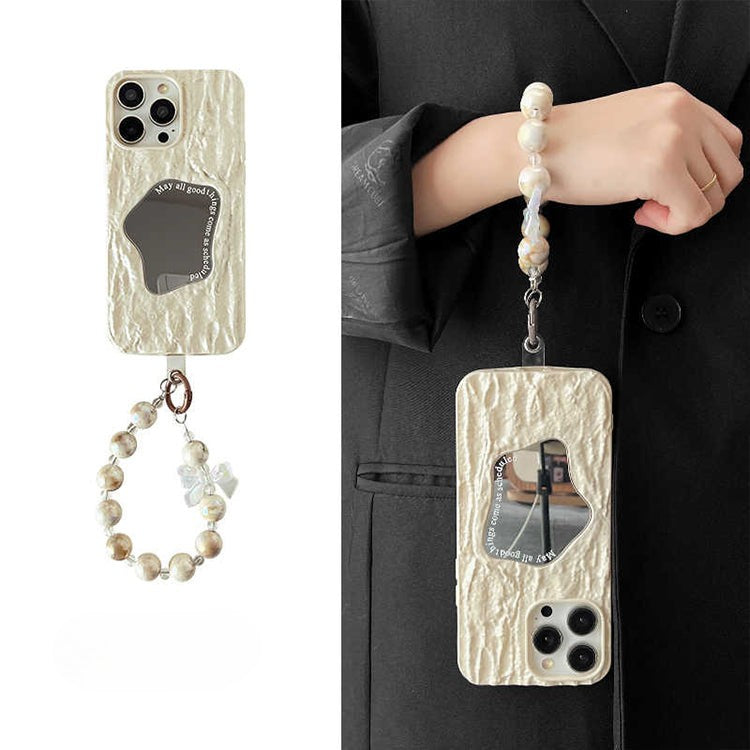 Makyaj Aynalı Kabartma Dokulu Kordon Telefon Kılıfı