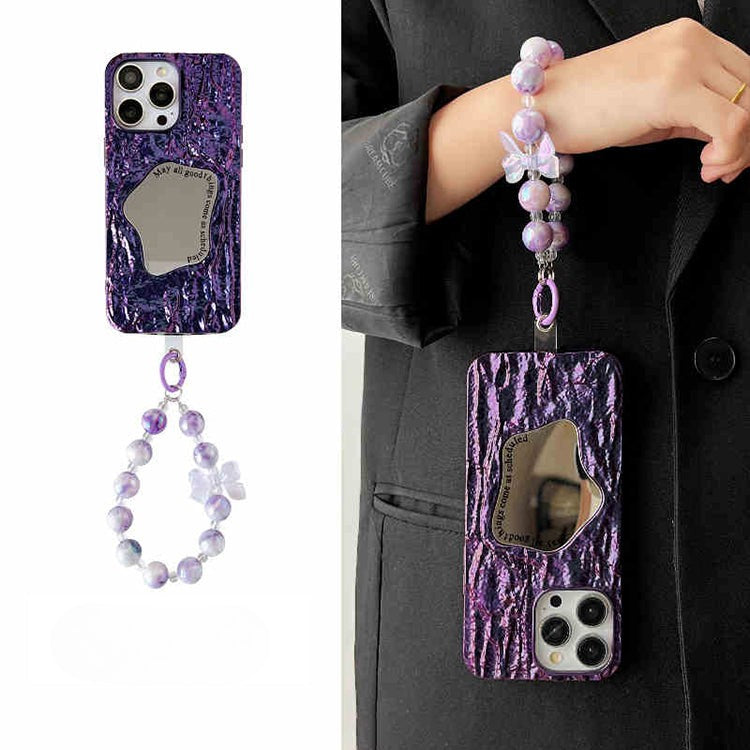 Makyaj Aynalı Kabartma Dokulu Kordon Telefon Kılıfı